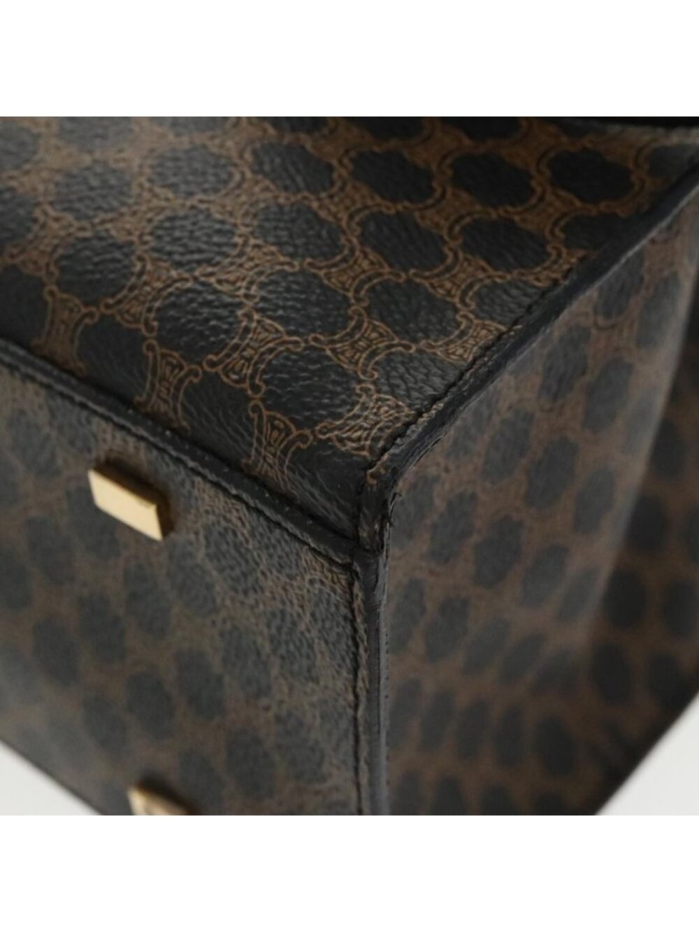 Authentic CELINE Macadam Canvas Shoulder Bag PVC Leather Black Gold - Picture 15 of 16